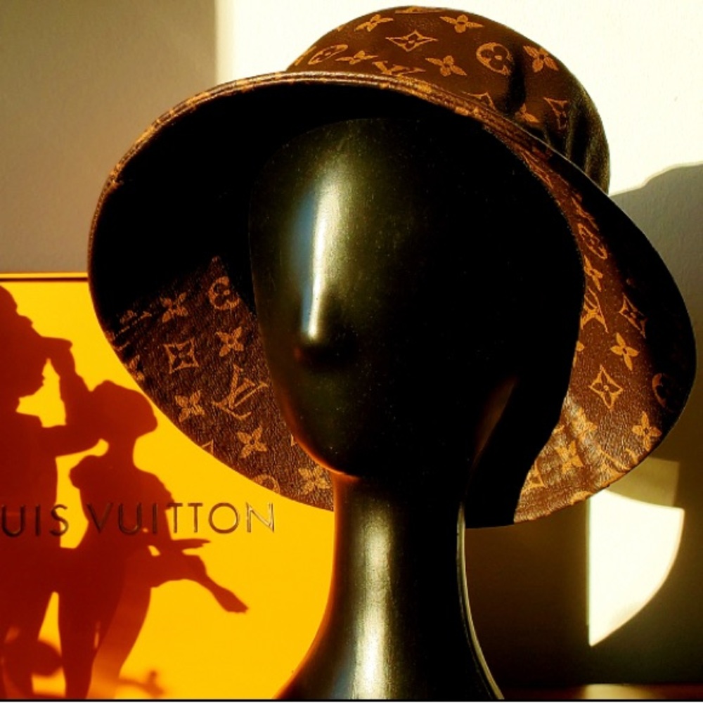 Louis Vuitton LV Brown Calf Skin Leather Monogram Jacquard Brown Bucket Hat - Picture 13 of 16